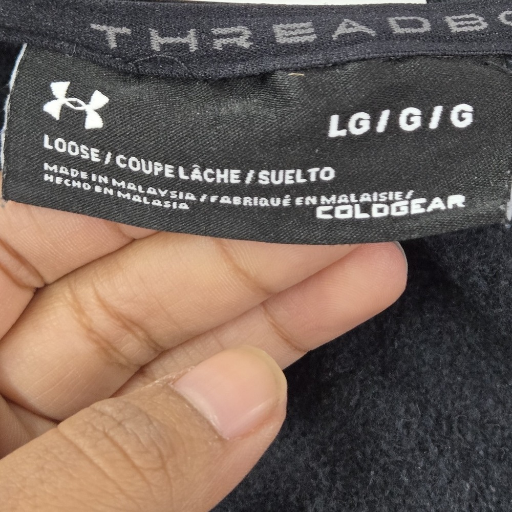 Under Armour Men Hoodie L Black Embroidered Fleece Coldgear Activewear Zipper - Picture 4 of 13